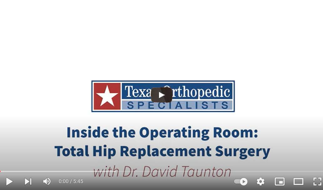 YouTube video thumbnail of total hip replacement surgery performed by Dr. David Taunton