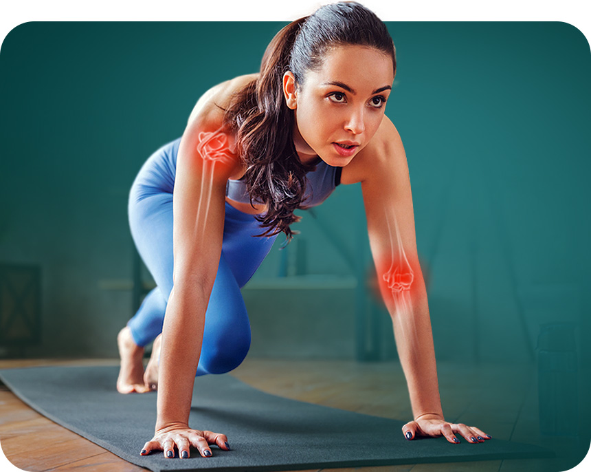 Woman performing an exercise for shoulder and elbow rehabilitation