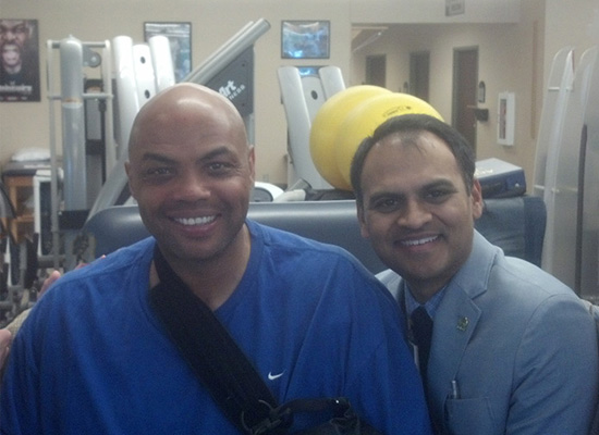 Dr. Misra with Olympic Gold Medalist Charles Barkley during Rehabilitation assignment