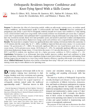 Orthopaedic Residents Improve Confidence and Knot-Tying Speed With a Skills Course