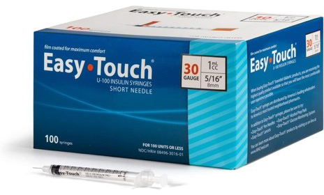 Easy Touch U100 insulin syringe with needle, 1.0cc, 30G, 5/16