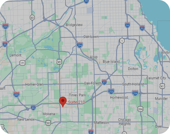 Map showing office locations in Palos Hills and Mokena, Illinois