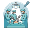 Surgeons in an operating room, focused on a patient with instruments nearby.