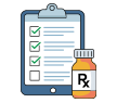 A clipboard with a checklist and pills, representing planning.