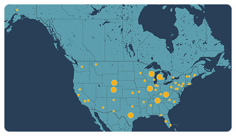 Map of the United States showing local chapters
